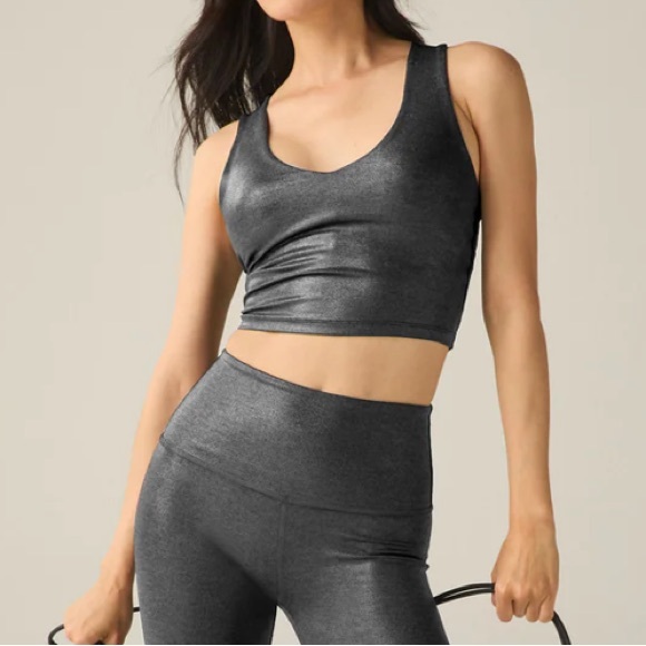 Beyond Yoga Tops - NWT Beyond Yoga Heather Rib Black Shine Glow On Cropped Tank